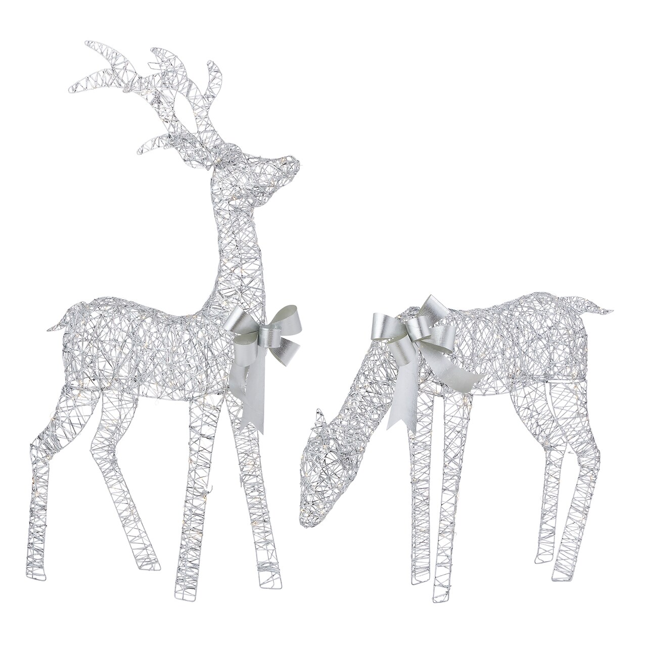 Christmas Metallic Silver Reindeer 36" Tall, Pre-Lit w/ 140 Micro Warm White LED Lights, Plug In